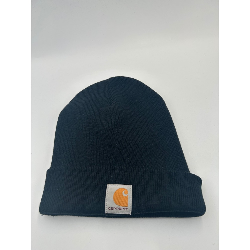 Carhartt Black Acrylic Knit Beanie Hat‎ Child Youth AH8905 Logo Patch Watch Cap